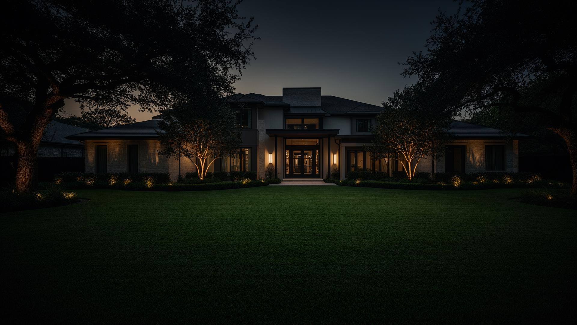 Premium landscaped Arlington Texas home at twilight